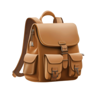 Classic brown backpack displayed as an isolated object, highlighting the craftsmanship and design for stylish travel, classic brown backpack, file of isolated object with shadow on transparent png