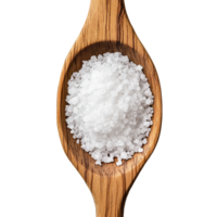 Salt in a wooden spoon on transparent background, capturing the essence of cooking ingredients and natural elements, Salt in woodn spoon isolated on transparent background png