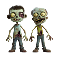 Cartoon zombie characters standing on a transparent background with a humorous and spooky appearance, 3D Cartoon Zombie Characters on transparent background png