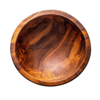 Top view of a beautifully crafted wooden bowl on a clean transparent background highlighting natural textures and colors, top view wood bowl on transparent background png