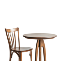 Elegant wooden table and chair against a simple Transparent background in a stylish interior setting, Wood table and chair background background wooden table with chair png