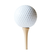 Golf ball resting on a tee against a plain white background ideal for showcasing golfing essentials, Golf Ball on a Tee, white background png