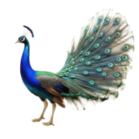 Peacock displays vibrant tail feathers in a stunning display of color and texture in a serene setting, peacock with its tail spread out and its feathers spread, Transparent background png