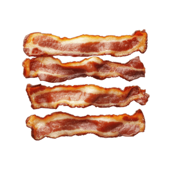 cuit Bacon bandes arrangé soigneusement sur une transparent Contexte prêt pour culinaire utilisation et jouissance, cuit Bacon tranches isolé sur Contexte png