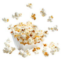 Freshly popped popcorn spilling from a classic container against a bright Transparent background, Popcorn isolated on background png