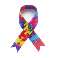 Multi colored puzzle piece ribbon representing autism awareness and support for individuals on the spectrum, Multi colored puzzle piece ribbon for autism symbol White background png
