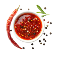 Fresh red pepper and spicy sauce on a Transparent background for culinary inspiration, Pepper and sauce isolated on background png