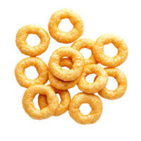 Cheerios cereal corn rings isolated on a white background showcasing their round shape and texture, Cheerios cereal corn rings isolated on white background png