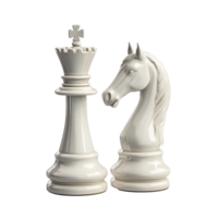 White chess queen and knight pieces on a bright background showcasing strategic elements of the game, white chess queen and horse isolated non isolated on Transparent background png