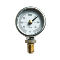 Air pressure gauge with shutoff valve in closeup view for precise measurements and monitoring, Closeup view air pressure gauge with shutoff valve isolated on Transparent background png