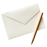 Elegant stationery arrangement featuring an envelope and a pen on a clean white surface, White Page with Envelope and Pen Transparent background png