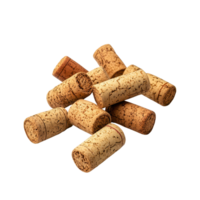 Wine corks scattered on a white surface showcasing their natural textures and colors, wine corks isolated on Transparent background png