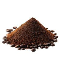 Freshly ground coffee powder and beans on a Transparent background showcasing rich aromas and textures, Pile of fresh ground coffee powder isolated on background png