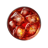 Sip on a vibrant glass of negroni with ice and explore its refreshing flavors from above, glass campari with ice, vermute, negroni, top view, white background png