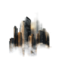 Elevated view of a modern urban landscape with towering skyscrapers enveloped in mist, Impressive View an Urban Landscape With Towering Skyscrapers, white background png