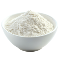 Flour piled high in a white bowl on a plain white background for culinary uses and baking preparations, Flour in a white bowl isolated on white background png