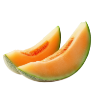 Freshly sliced cantaloupe pieces isolated on a clean Transparent background for culinary presentation, melon slicesisolated on background png