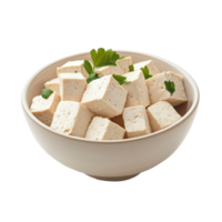 Fresh tofu cubes in a bowl on a Transparent background ready for cooking or serving, Tofu in bowl isolated on background png