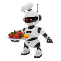 Innovative robot waiter serving fresh fruits on Transparent background, Robot Waiter or Chef Cook On background png