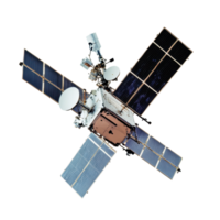 Highaltitude satellite in orbit showcasing advanced technology against a white background, Highaltitude satellite in orbit, white background png