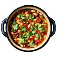 Vibrant bean soup with cilantro and chili simmering in a pot, ready to serve, Vibrant Bean Soup with Cilantro and Chili Simmering in a Dutch Oven Transparent background png