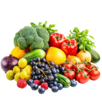 Fresh mixed fruits and vegetables showcasing vibrant colors and healthy options for meals and snacks, Mixed different fruits and vegetableisolated on Transparent background png