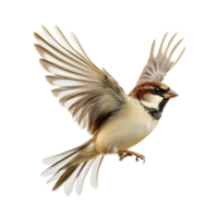 Sparrow in flight showcasing wings against a white background, Flying Sparrow isolated on white background png