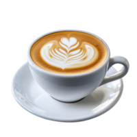 Delicious latte art in a white cup on a bright, clean background showcasing its creamy texture, Latte coffe isolated on Transparent background png