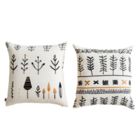 Scandinavian style cushions featuring unique nordic patterns in a minimalist interior design setting, Scandinavian Style Cushions with Nordic Patterns On Transparent background png