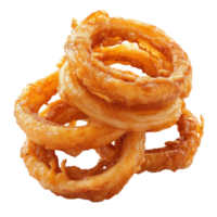 Crispy fried onion rings piled high on a white background ready to be enjoyed at any time, Fried Onion Ringsisolated on white background png