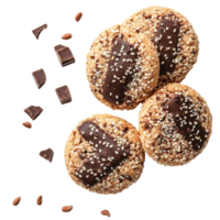 Delicious sesame seed cookies topped with rich chocolate on a Transparent background, Cookies with sesame seeds and chocolate on background png