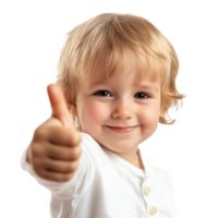 Happy child gives thumbs up to the camera while smiling joyfully in a bright setting, Happy child giving a thumbs up to the camera, white background png