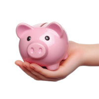 Hand holding a pink piggy bank on a white background for financial saving concepts, Hand holding pink piggy bank isolated on white background png
