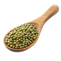 Mung beans resting in a wooden spoon isolated on a clean Transparent background for culinary use, Mung beans in wood spoon isolated on background png