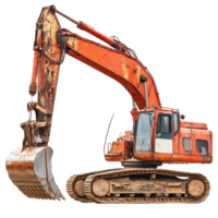 Excavator resting on construction site after a day s work, Image excavator parked on work surface after work isolated on white background png