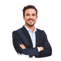 Portrait of a smiling businessman in a suit with a light colorful background, Portrait smiling businessman. realistic Transparent background png