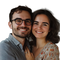 Smiling couple poses closely, showcasing their joy and connection in a cozy indoor setting, Portrait a Smiling Couple png