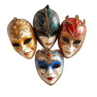 Colorful Venetian carnival masks with intricate designs showcased against a Transparent background, Venetian Carnival Masks on background png