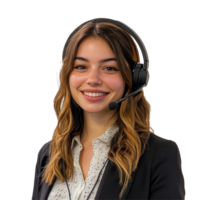 Customer service representative assisting clients with queries and providing support in a professional setting, Female customer service representative, white background png