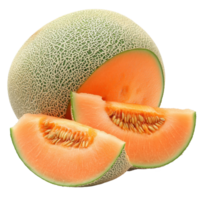 Cantaloupe melon with seeds displayed on a white background showcasing vibrant orange flesh and green rind, cantaloupe melon with seeds isolated on watermelon on white background png