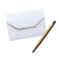 White envelope and pen on a plain background ready for correspondence or note taking purposes, White Page with Envelope and Pen Transparent background png