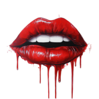 Hand painted red lips with dripping effect showing artistry and bold color in a contemporary design, red lips, hand painted red lips, and dripping red lips, Transparent background png