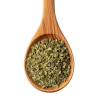Dried oregano in a wooden spoon isolated on a Transparent background for culinary use, Dried oregano in wood spoon isolated on background png