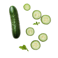 Fresh cucumber and sliced pieces arranged on a clean Transparent background for culinary inspiration, cucumber on background png