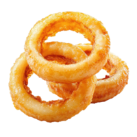 Crispy onion rings piled on a Transparent background showcasing their golden texture and savory appeal, Onion rings isolated on background png