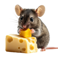 Cute mouse nibbles on a piece of cheese against a plain Transparent background, Mouse and a Piece Cheese, background png