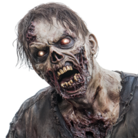 Scary undead creature with glowing eyes against a Transparent background, Scary Zombie background png