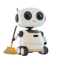 Cleaning robot with broom ready to assist in tidying up on a white background for modern homes, Cleaning Robot with Broom On white background png