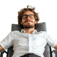 Young professional enjoying a moment of relaxation against a simple Transparent background, relaxing young professional, background png