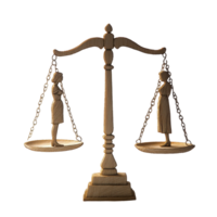 Statue of balanced scales featuring figures of man and woman, scale with a statue a woman and a man on it, Transparent background png